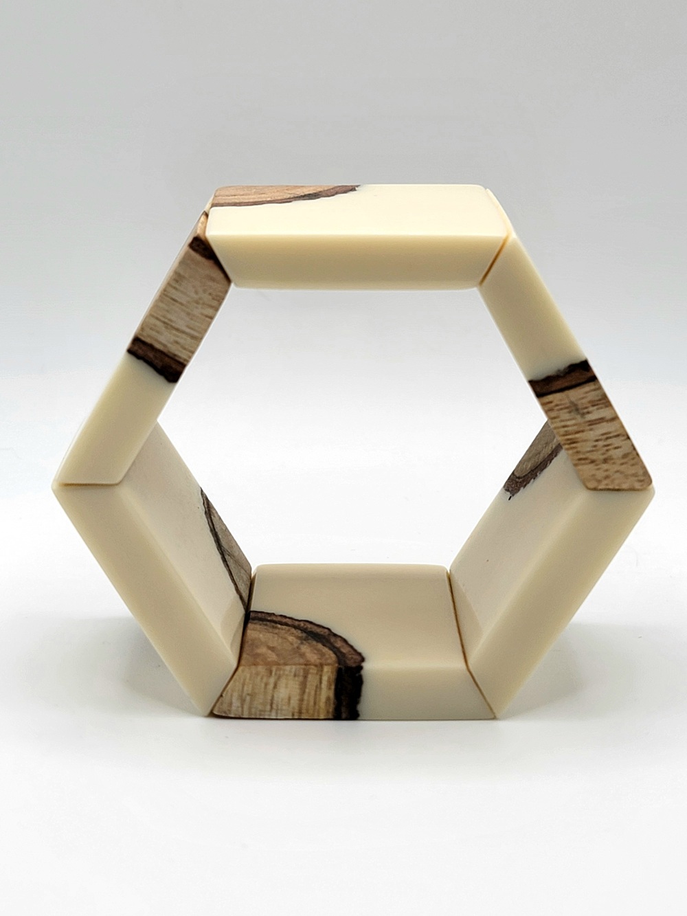 Chunky Cream Resin Natural Wood Inlay Stretch Bracelet